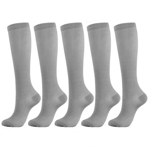 MZXELPRJD No Show Socks Womens 5 Pairs Sock Compression Socks Knee High Support Stockings for Men Women, Soccer Socks Grey L
