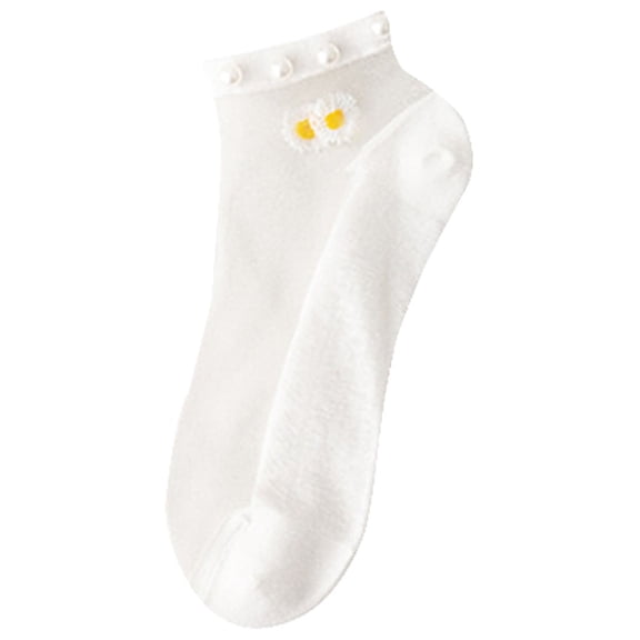 MZXELPRJD No Show Socks Womens 10 Pairs Casual Cute Little Daisy Mesh Splice Beaded Breathable Short Socks, Compression Socks for Women White