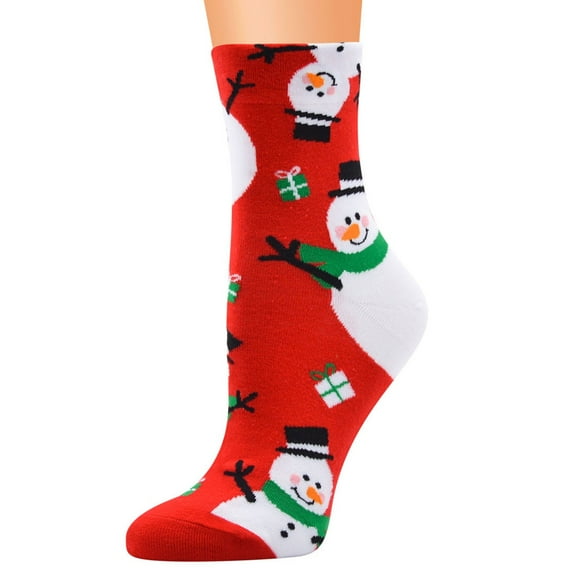 MZXELPRJD No Show Socks Womens Casual Christmas Cotton Pattern Socks Tube Comfortable Xmas Socks, Womens Crew Socks Red