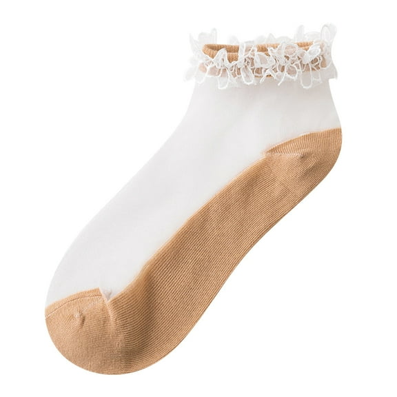 MZXELPRJD No Show Socks Womens Casual Cute Solid Floral Mesh Splice Breathable Short Socks, Crew Socks Khaki
