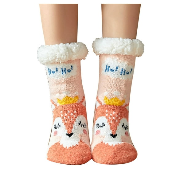 MZXELPRJD No Show Socks Womens Christmas Cartoon Floor Socks Thicken Warm Non-slip Sleeping Socks Slippers Socks, Crew Socks for Women Beige