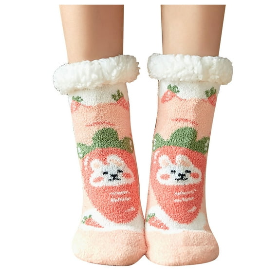 MZXELPRJD No Show Socks Womens Christmas Cartoon Floor Socks Thicken Warm Non-slip Sleeping Socks Slippers Socks, Crew Socks for Women White