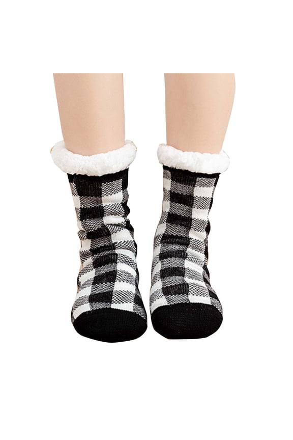 No Show Socks Womens Ladies Warm Plaid Print Floor Socks Plush Coral Socks, Socks Womens Size 9-11 Black