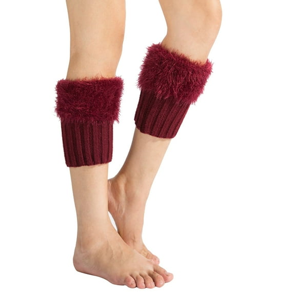 MZXELPRJD No Show Socks Womens Leg Warmers Knitted Wool Like Boots Woolen Leg Warmers Short Flanges Solid Color Feather Yarn Hosiery, White Crew Socks Women Wine