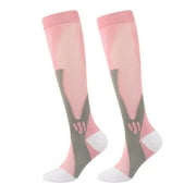 MZXELPRJD No Show Socks Womens Men Compression Socks Calf Knee High Compression Stockings for Walking Running Nylon Unisex Hiking, White Crew Socks Pink XXL