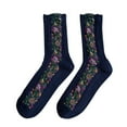thumbnail image 1 of MZXELPRJD No Show Socks Womens Mid Tube Spring Knitted Cotton Retro Ethnic Style Floral Cotton Stockings, Womens Socks Ankle Navy, 1 of 3