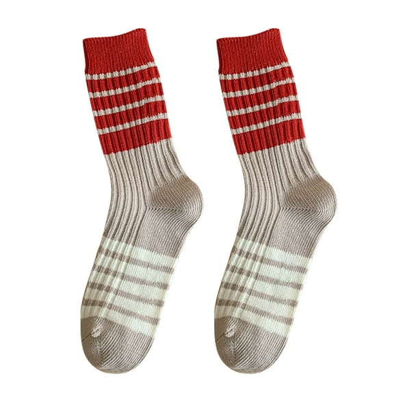 MZXELPRJD No Show Socks Womens Red Socks Autumn Winter Cotton Thick Line Socks Striped All Warm Pile Stockings, White Crew Socks Women