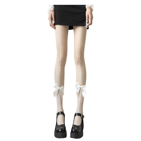 MZXELPRJD No Show Socks Womens Thin Summer Bow Fishnet Stockings Hollow Legs Long Tube Bottoming Pantyhose, Socks for Women White