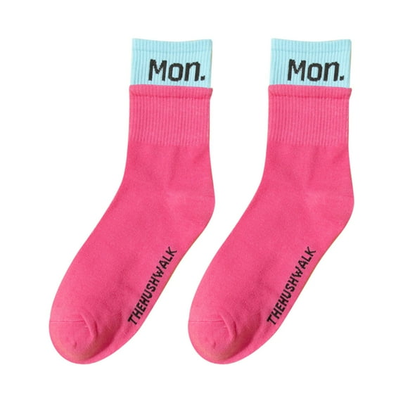 MZXELPRJD No Show Socks Womens Trend Color Matching Creative Week Printed Cotton Socks Sock Sports Leisure Stockings, Socks Women Hot Pink