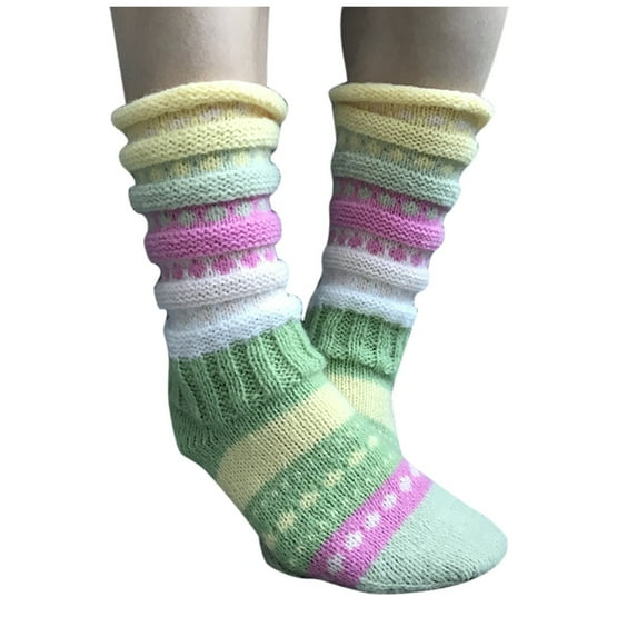 MZXELPRJD No Show Socks Womens Winter Color Striped Tube Socks Warmth Color Matching Wool Socks, Womens Socks Size 9-11 Green