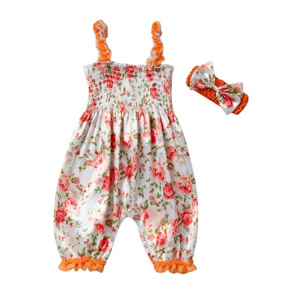 MZXELPRJD Romper Ruffle & Floral Romper Baby Clothes Sets   Headband Matching Set for 2t Easter Outfit Boy Newborn Coming Home Outfit Boy Toddler Girl Outfits 5t Baby Girl Outfits 9-12 Months