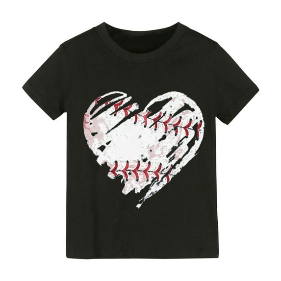 MZXELPRJD Shirts for Girls Toddler Baseball Shirt Kids Baby Heart Print Graphic T Shirt Spring Summer Casual Crew Neck Short Sleeve Tops for Kids 12M-10T