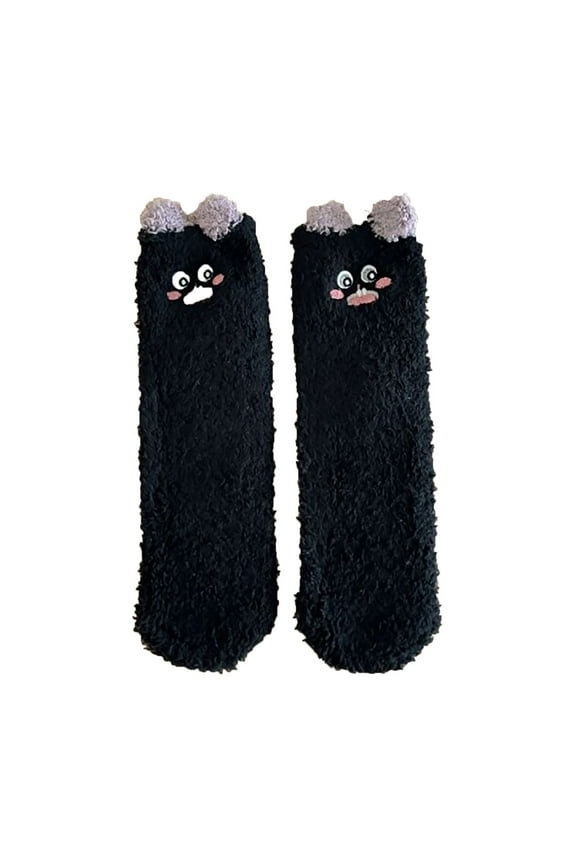No Show Socks Womens Fuzzy Socks Ear Design Tube Socks Cute Animal Socks Fluffy Soft Winter Warm Socks Christmas Easter Giftsfor Women, Socks Womens Size 9-11 Black