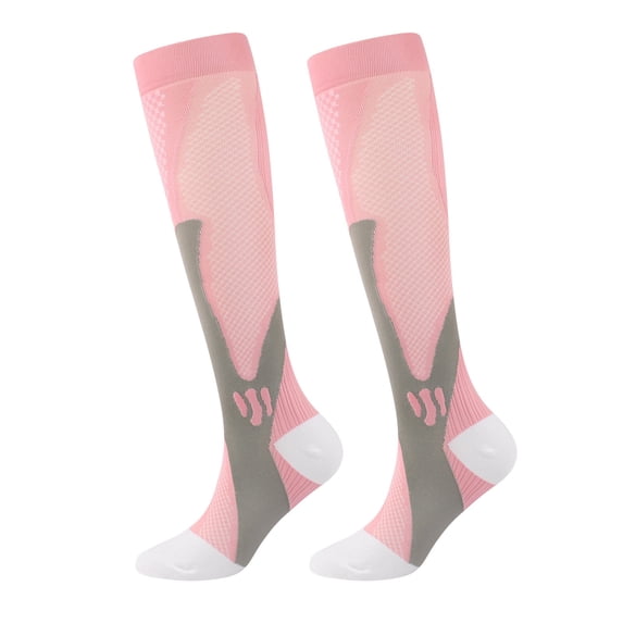 MZXELPRJD No Show Socks Womens Men Compression Socks Calf Knee High Compression Stockings for Walking Running Nylon Unisex Hiking, White Crew Socks Pink XXL
