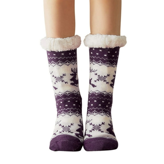 MZXELPRJD No Show Socks Womens Winter Lined Wool Socks Lambs Cozy Thick Heavy Thermal Boots Socks Fuzzy Non Floor Socks for Men Women, Compression Socks for Women Purple