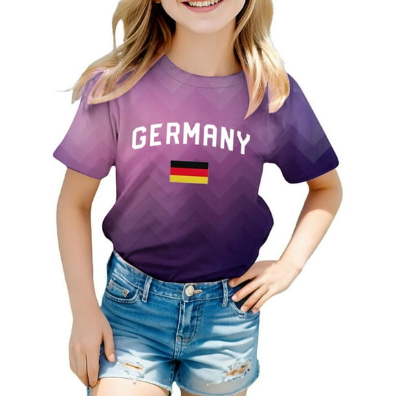MZXELPRJD Soccer Fan T Shirt Girls Germany Shirts Casual Short Sleeve Crewneck Kids Tunic Tops Loose Soft Blouse T-Shirt for 3-13 Years