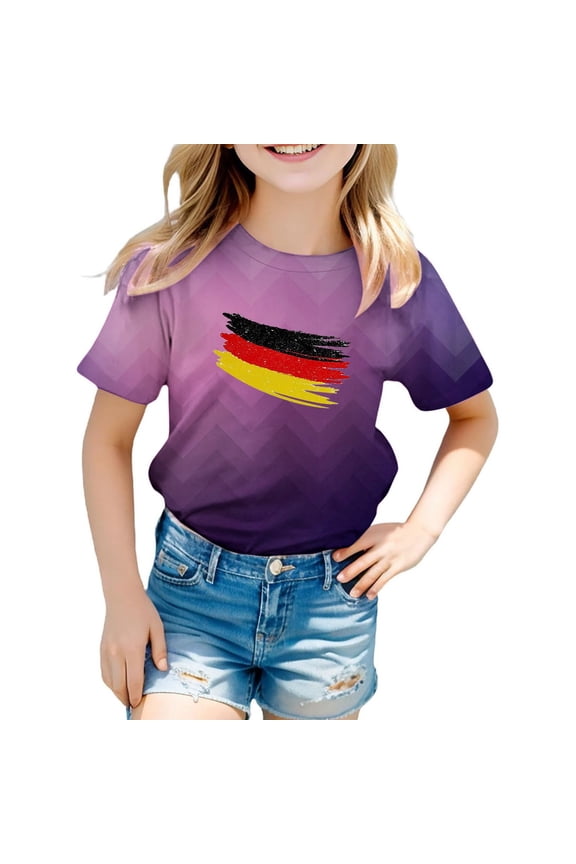 Soccer Fan T Shirt Girls Germany Shirts Casual Short Sleeve Crewneck Kids Tunic Tops Loose Soft Blouse T-Shirt for 3-13 Years