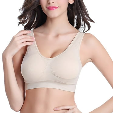 MZXELPRJD Sports Bras for Women Ladies' Solid Color Large Size Underwear without Rim Traceless Bra Push Up Strapless Bra Beige