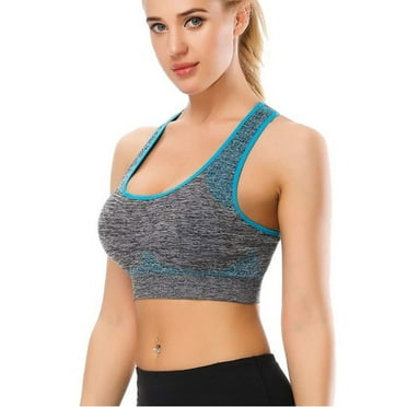 MZXELPRJD Sports Bras for Women Seamless Flower Gray Contrasting Color Racer Back High Support Sports Yoga Bra Push Up Strapless Bra Blue