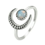 MZXELPRJD Stainless Steel Gold Rings Women's Ring Moon Sun Opening Adjustable Moonstones Ring Elegant Jewelry Y2K Gold Rings Silver One Size