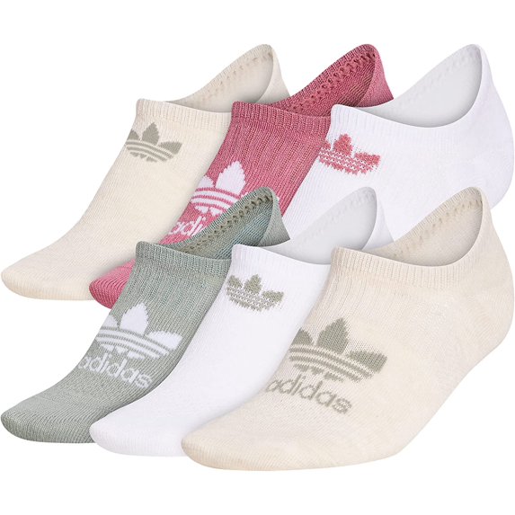 adidas Originals Women's Trefoil Superlite Super No Show Socks (6-Pair) Medium Wonder White/Silver Green/Pink Strata