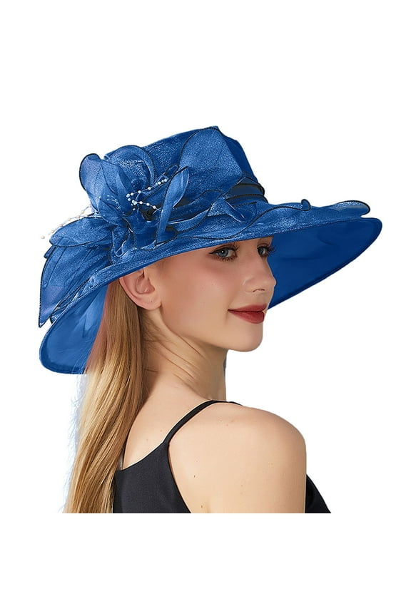 Tea Party Hats for Women Kentucky Derby Church Dress Hat Wide Brim Organza Flower Bridal Shower Hat Wedding Tea Party Fascinator Hat