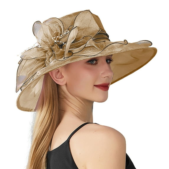 MZXELPRJD Tea Party Hats for Women Kentucky Derby Church Dress Hat Wide Brim Organza Flower Bridal Shower Hat Wedding Tea Party Fascinator Hat
