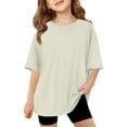 thumbnail image 1 of MZXELPRJD Teen Girls Baggy T Shirts Tween Girl Oversized Crew Neck Short Sleeve Loose Fit Tops Summer Casual Basic Tees Trendy Cute Shirt,Beige 11-12 Years, 1 of 8
