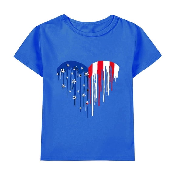 MZXELPRJD July 4th Tee Tops Girl Toddler Clothes 4th of July Shirt Baby Girls American Flag Shirt Fashion Loose Patriotic T-Shirts Outfit for 3-13T