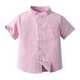 thumbnail image 1 of MZXELPRJD Toddler Boy Plaid Shirt Short Sleeve Button Up Kids Summer Casual Check Tops Stand Collar or Collared School Uniform Outfits with Pocket, 1 of 5