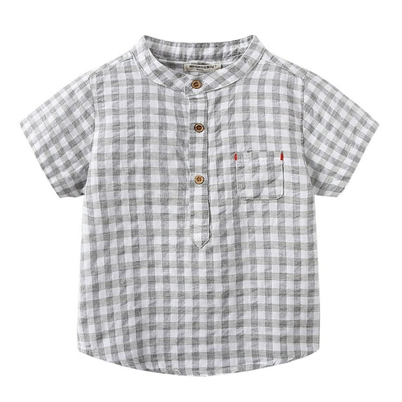 MZXELPRJD Toddler Boy Plaid Shirt Short Sleeve Button Up Kids Summer Casual Check Tops Stand Collar or Collared School Uniform Outfits with Pocket