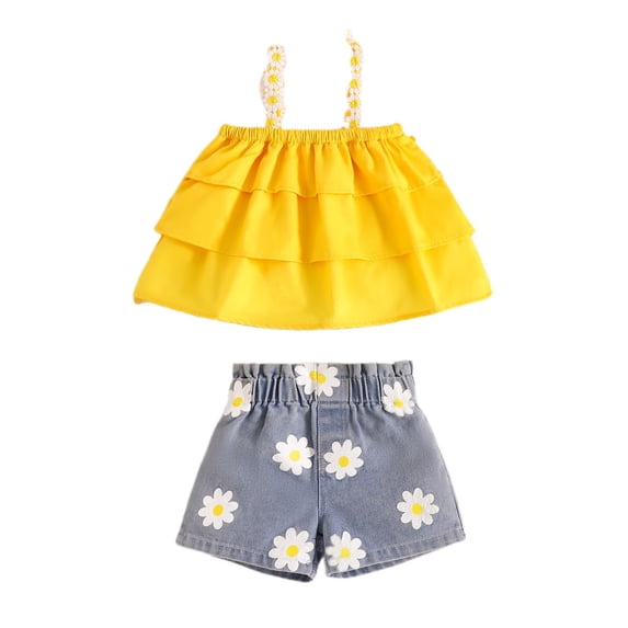 MZXELPRJD Toddler Girl Clothes 2 Piece Baby Girl Summer Outfits Ruffle Sleeveless Shirts Tops Shorts Set for Girl Clothing Ropa De Bebe