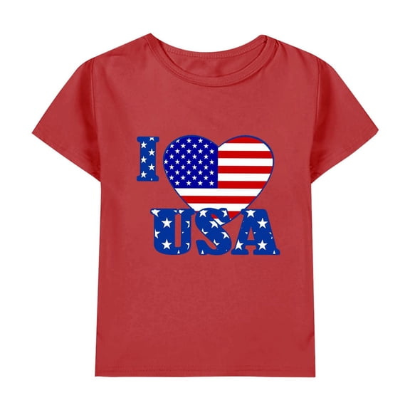 MZXELPRJD Toddler Girls Patriotic Tee Tops American Flag Short Sleeve Red White Cute Tee Shirt Kids Fourth of July 4th T Shirt 4-14 Years