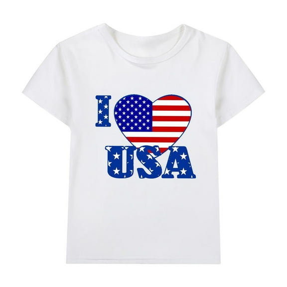 MZXELPRJD Toddler Girls Patriotic Tee Tops American Flag Short Sleeve Red White Cute Tee Shirt Kids Fourth of July 4th T Shirt 4-14 Years