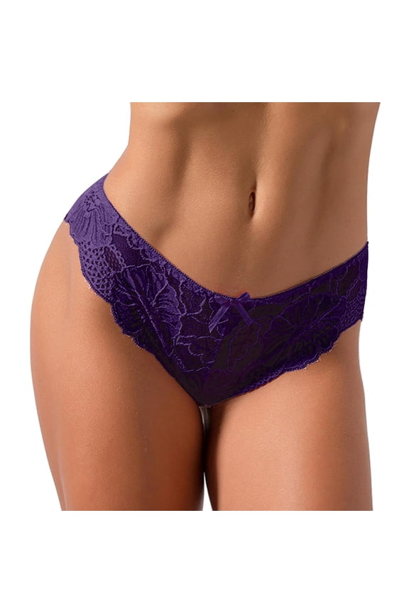 Womens Underwear Low Waist Striped Tangas No Show Bikini Custom Thongs Women Underwear Panties Cotton Thong High Waisted Underwear for Women Purple XL