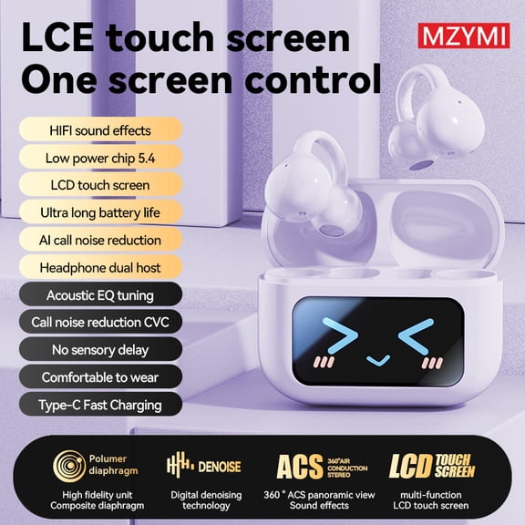 MZYMI M100 TWS Touch Screen Headset Ear Clip Open Ear Sport Running Headphone ENC Noise Cancelling HD Call Bluetooth Earphone For Android iOS