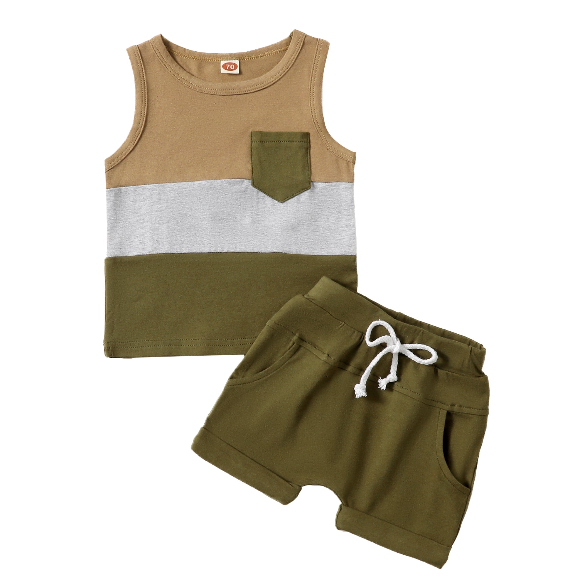 Ma Baby Babt Boy Summer Casual Outfit Set Sleeveless Contrast Color Vests and Shorts Clothes Sets