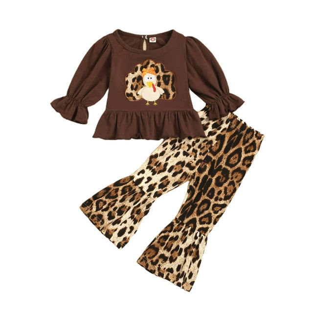 Ma&Baby Kids Girls Thanksgiving Day Clothes 2pcs Long Sleeve Turkey Top Pants Set Outfit
