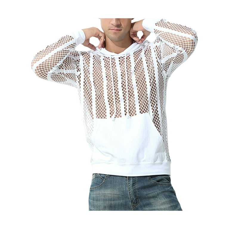 White fishnet hoodie sale