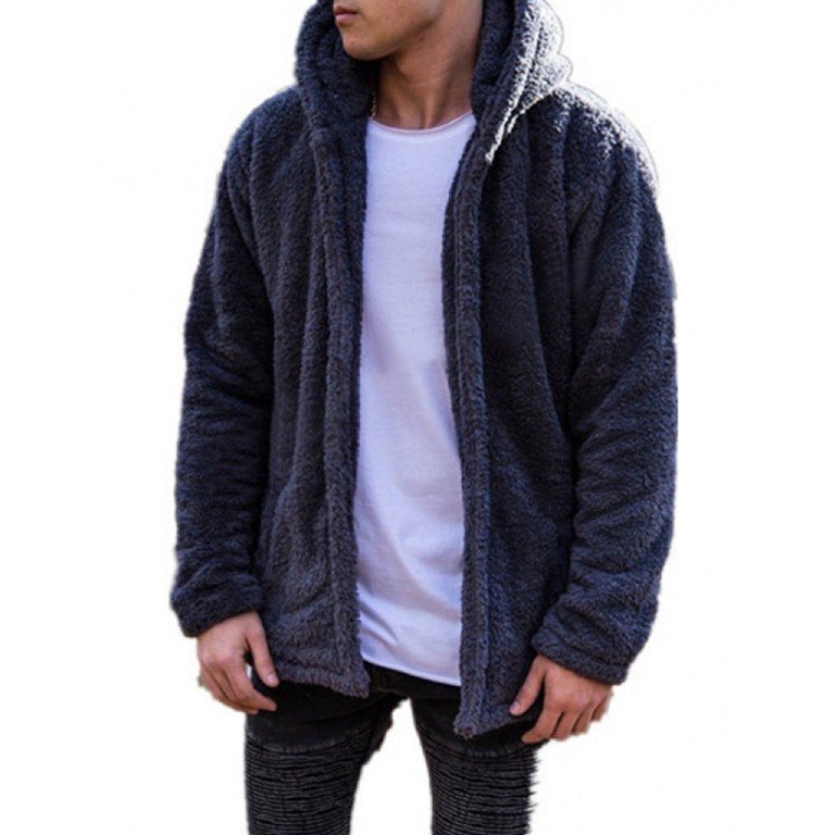 Ma&Baby Mens Fuzzy Jacket Hoodie Fluffy Fleece Open Front Cardigan Zipper  Soft Coat Fall Outwear with Pocket