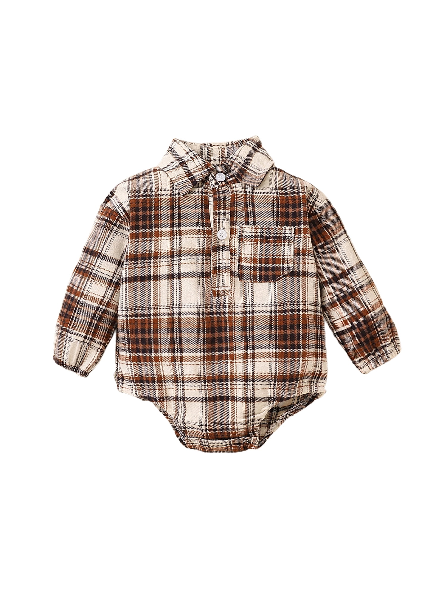 Ma Baby Toddler Baby Boy Long Sleeve Turn down Collar Fall Plaid