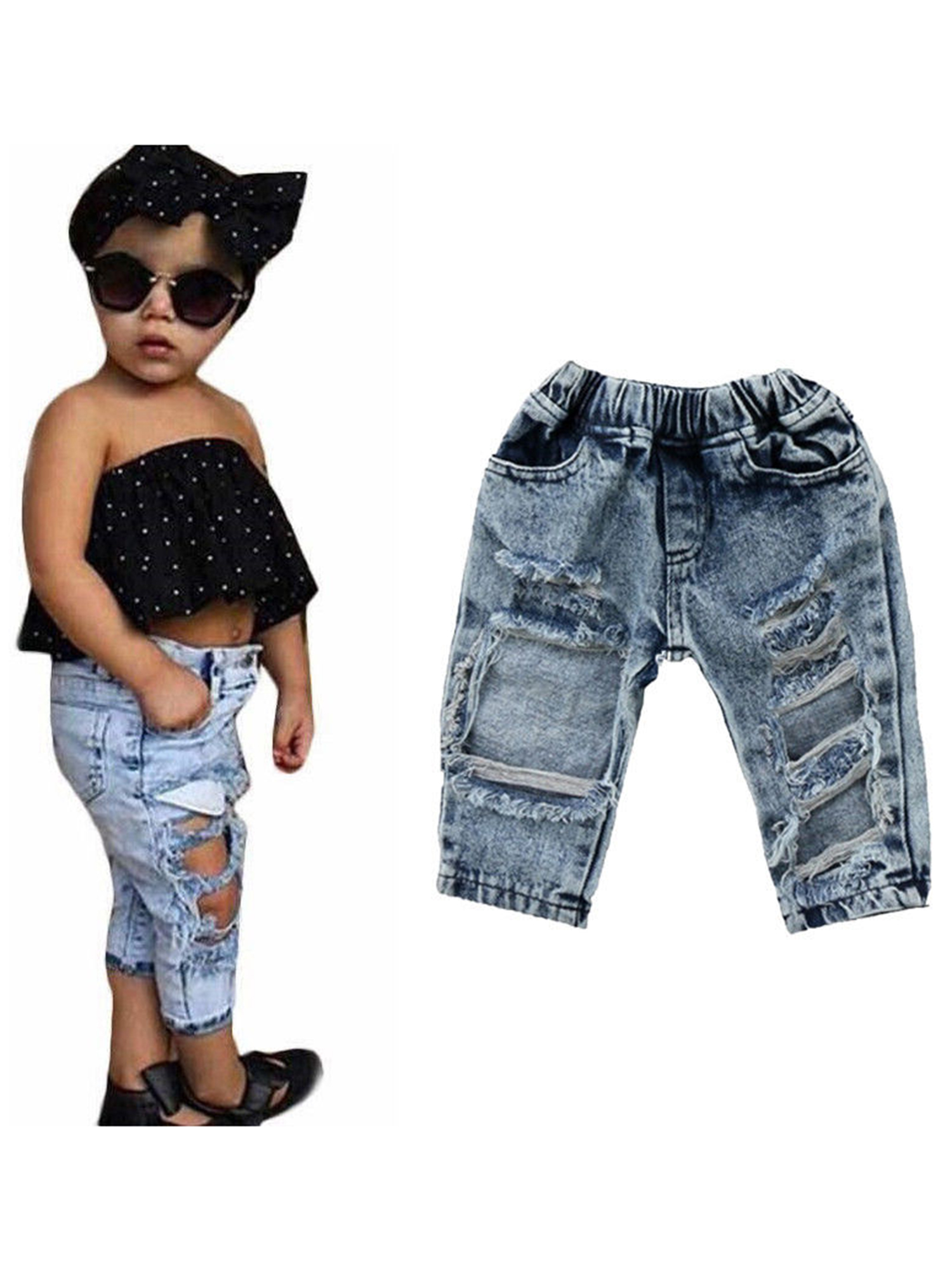 Ma&Baby Toddler Kids Baby Girl Denim Jeans Ripped Design Trouser