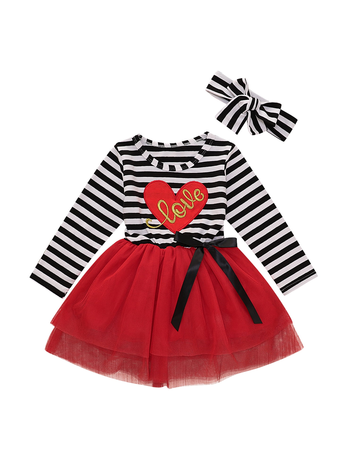 Ma&Baby Valentine's Day Toddler Kids Baby Girl Love Heart Print Dress