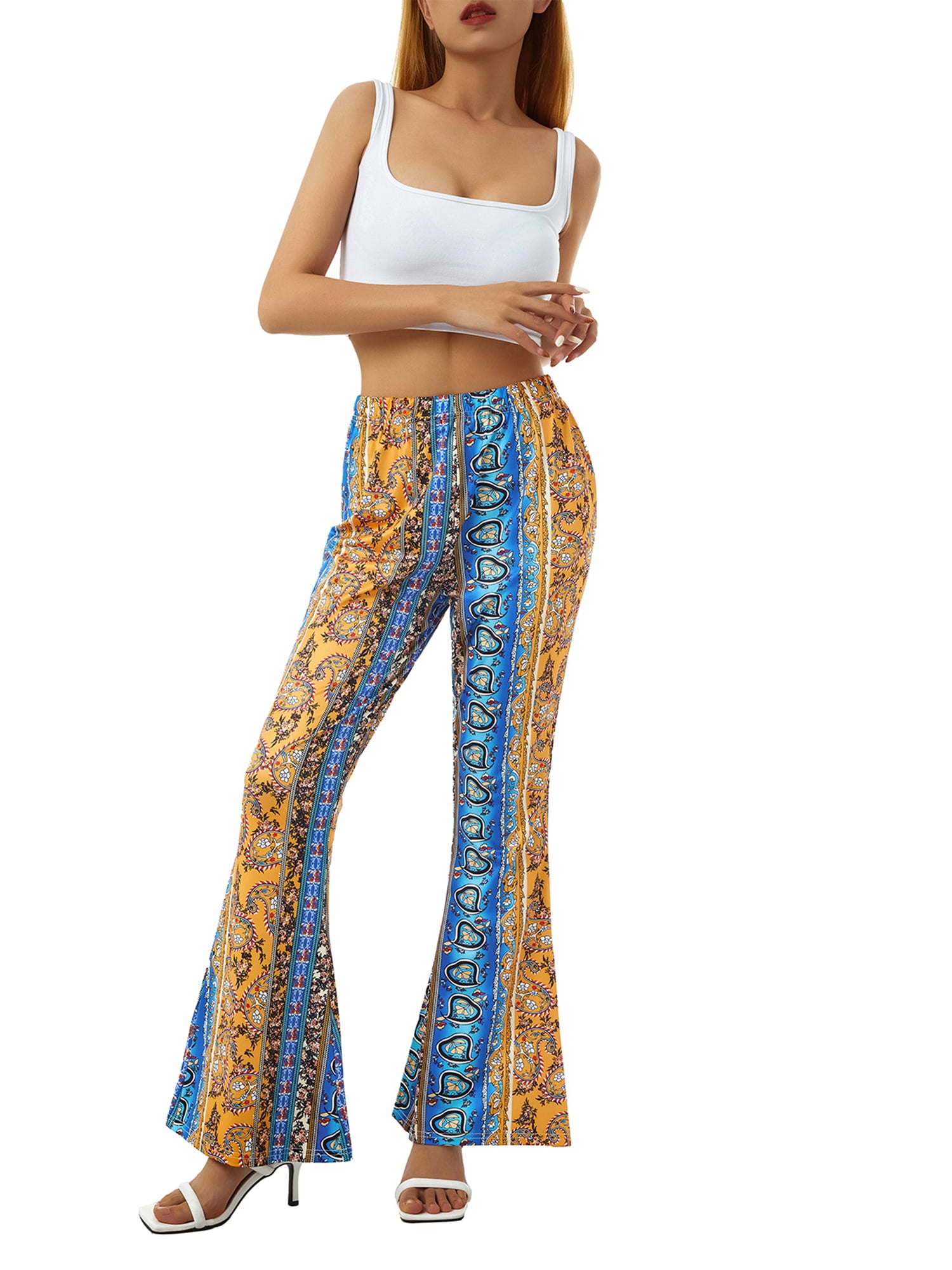 Ma&Baby Women High Waist Yoga Ethnic Tribal Stretch Palazzo Bell