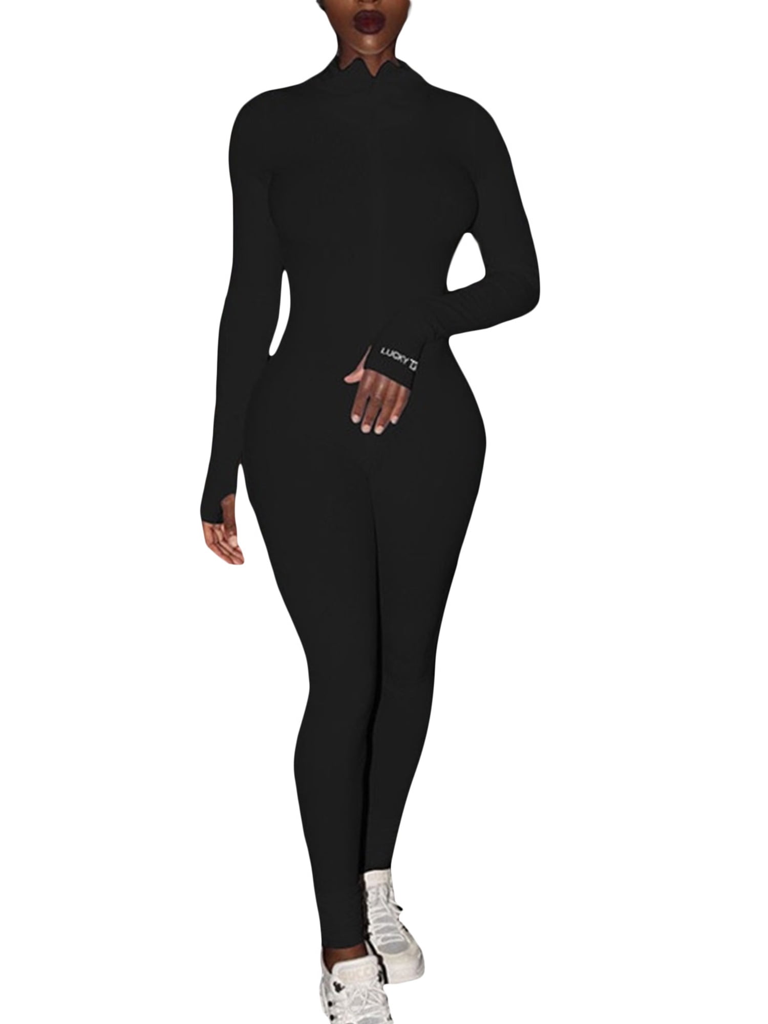 Ma&Baby Women OnePiece Jumpsuit Long Sleeve Turtleneck Zip Clubwear