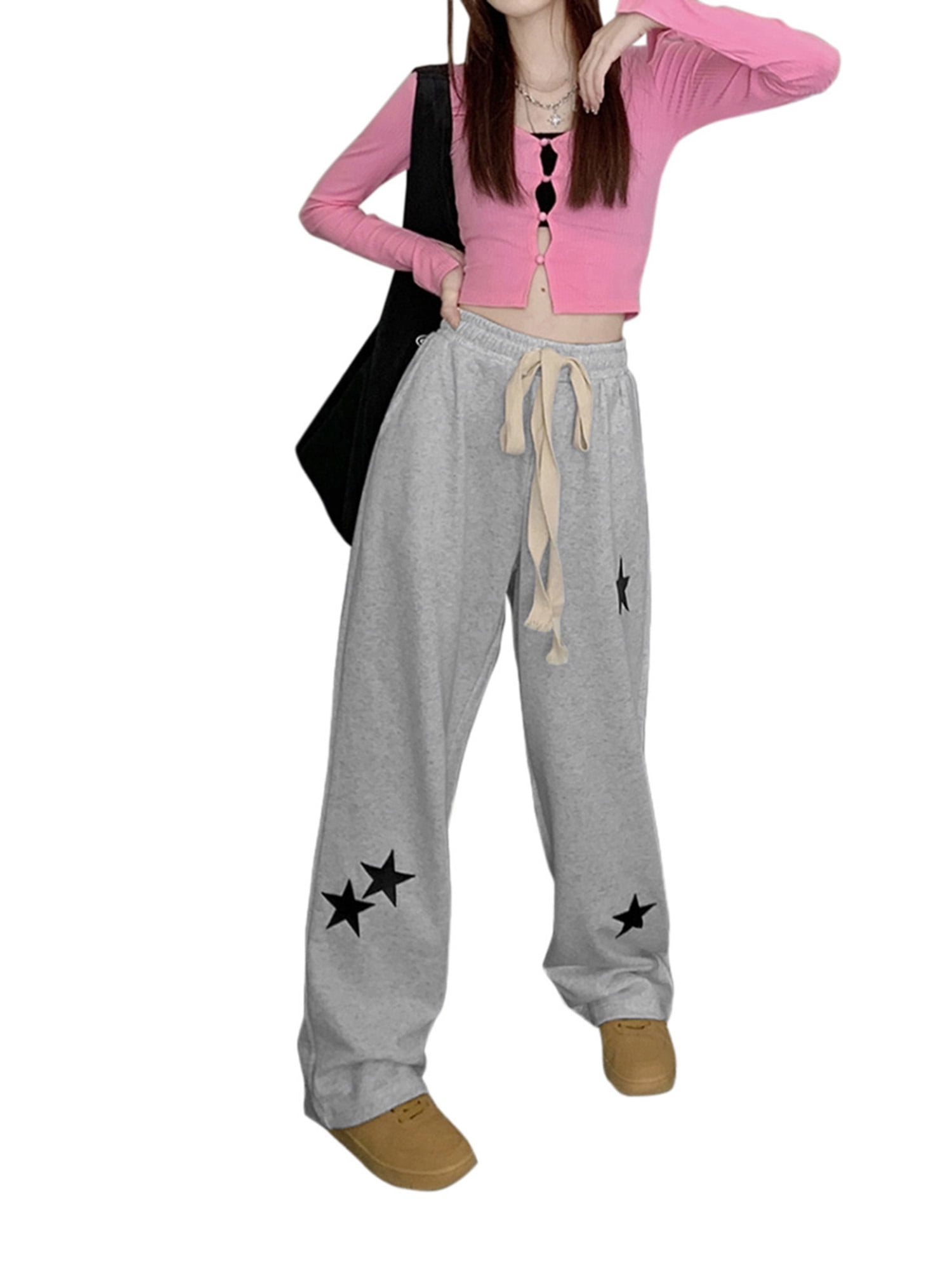 Ma&Baby Women's Baggy Straight Sweatpants Star Print Hip Pop Jogger Pants  Loose Sports Trousers