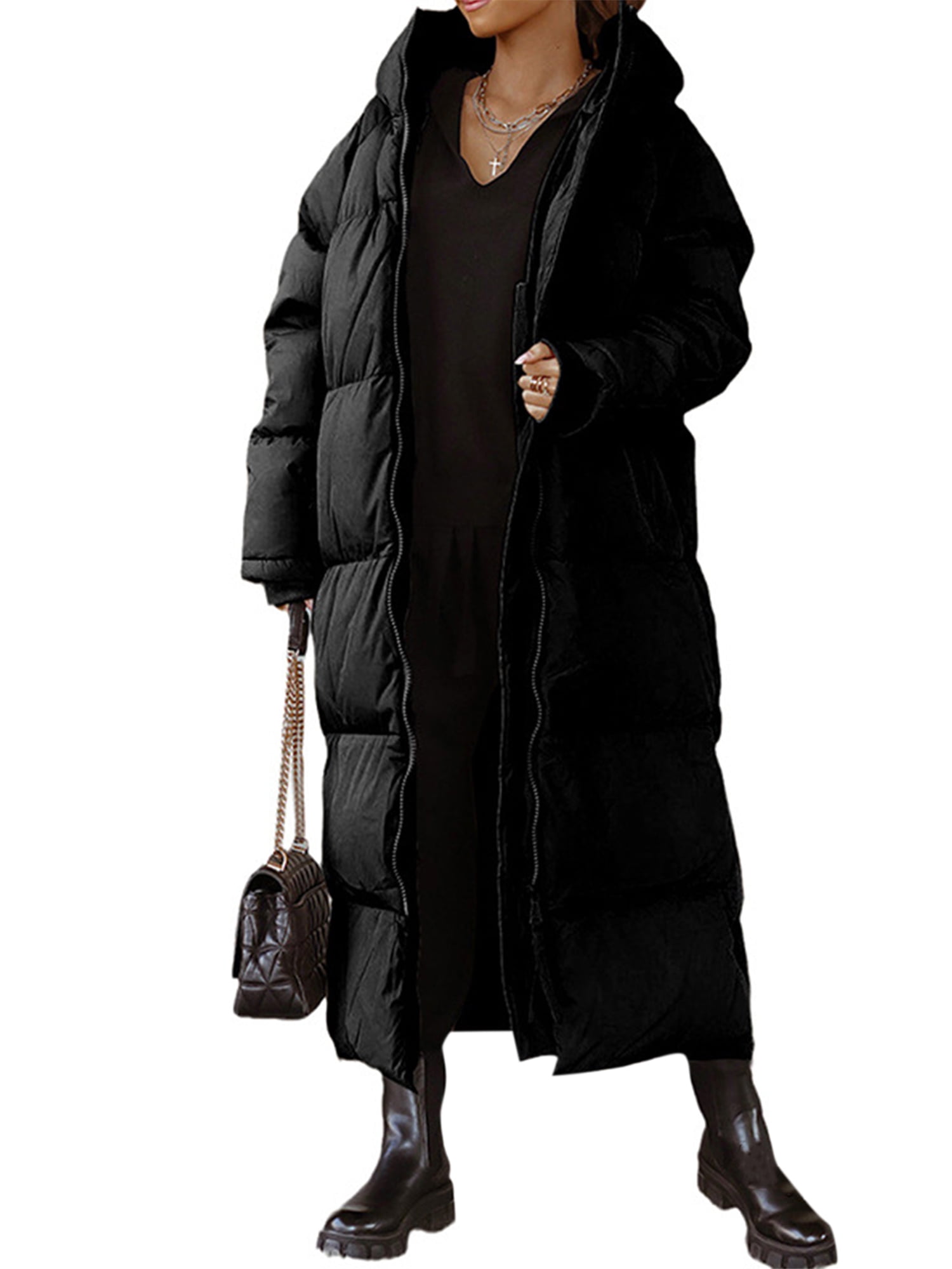 Ma&Baby Women's Warm Heavy Long Winter Down Coat Loose Zipper Hooded ...