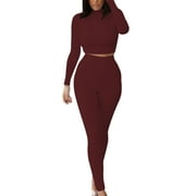 Ma&Baby Womens Two Piece Bodycon Outfits Long Sleeve Top+Pants Sweatsuits Set