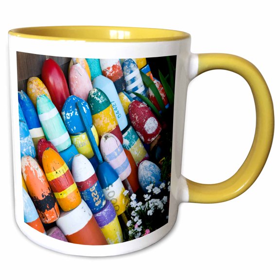 3drose, Ma, Cape Ann, Rockport Harbor, Fishing Buoys - Us22 Wbi0717 - Walter Bibikow, 11oz Two-tone Yellow Mug