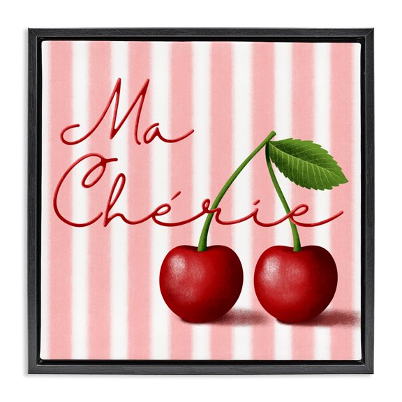 Stupell Industries Ma Cherie Stripes & Cherries Black Framed Floater Canvas Wall Art, design by Marcus Prime